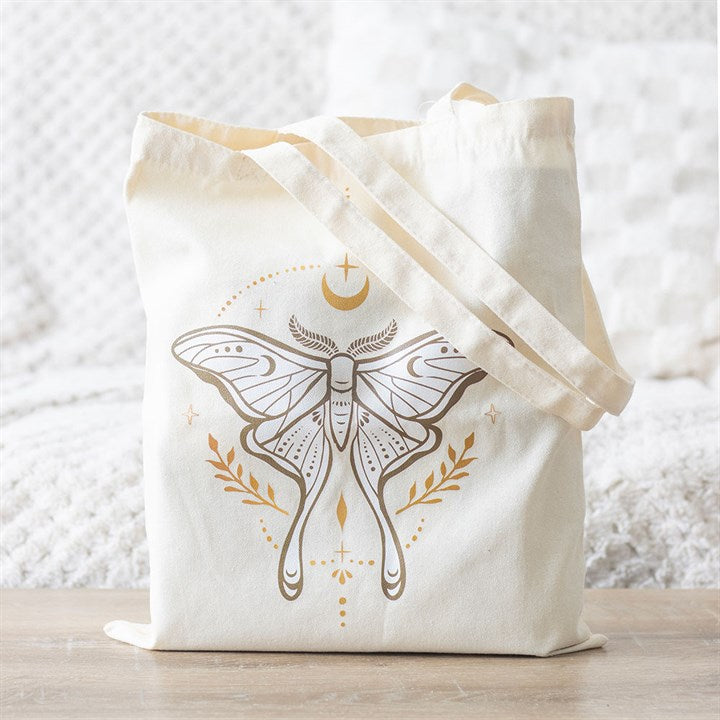 Light Luna Moth Polycotton Tote Bag front white black