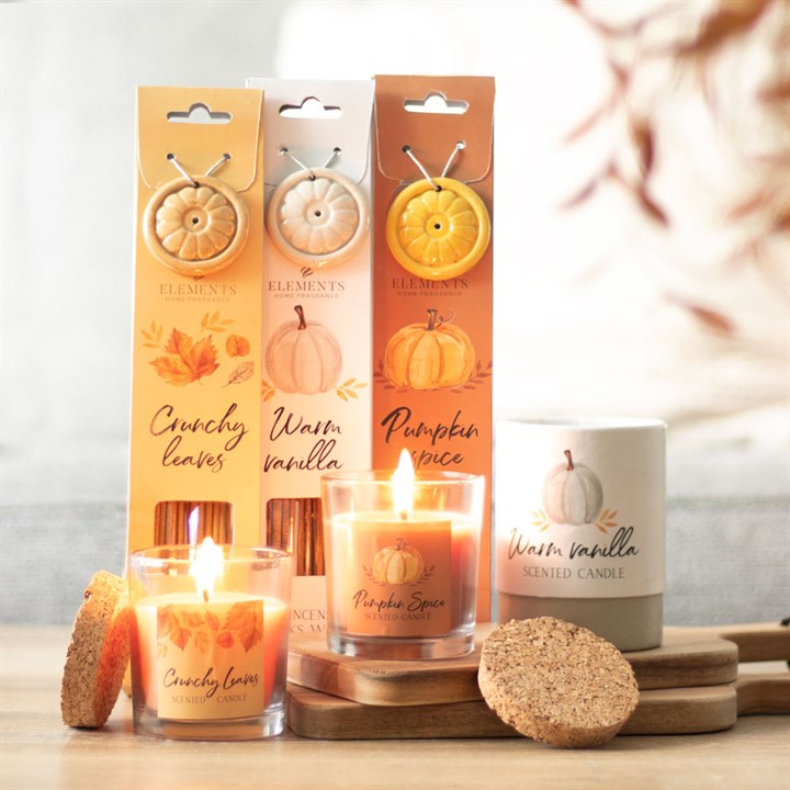 Pumpkin Spice Autumn Candle front white orange
