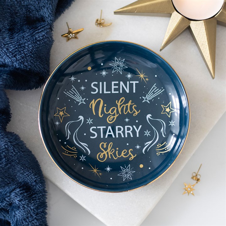 Silent Nights Starry Skies Trinket Dish top blue white