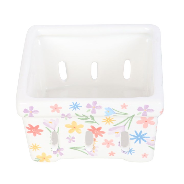 Spring Floral Print Ceramic Berry Basket back white red