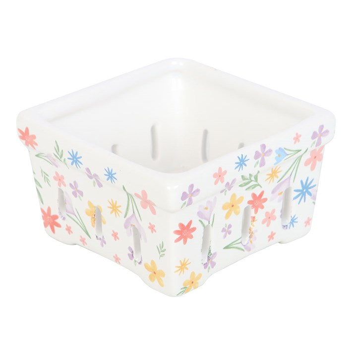 Spring Floral Print Ceramic Berry Basket front red white