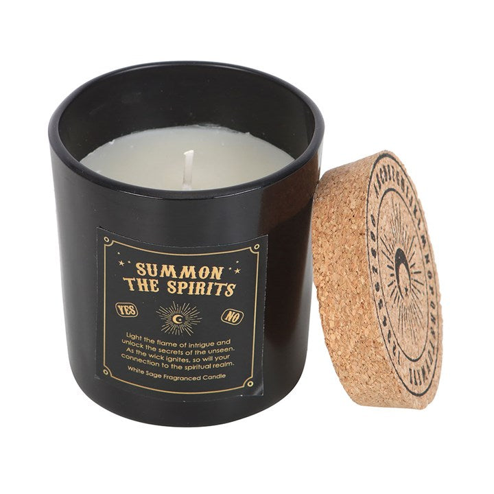Summon the Spirits Talking Board White Sage Candle top off black gold