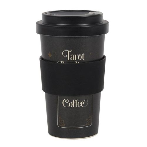Tarot Readings Bamboo Eco Travel Mug front black white