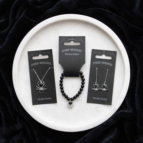 Black Obsidian Spider Threader Earrings N/A