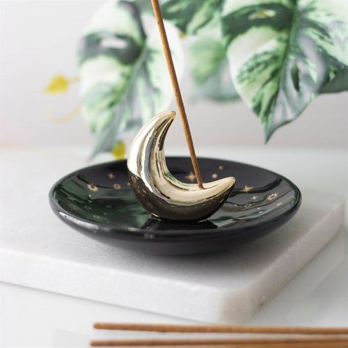 Gold Crescent Moon Incense Stick Holder N/A