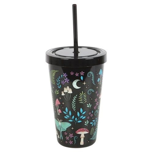 Dark Forest Print Plastic Tumbler with Straw N/A