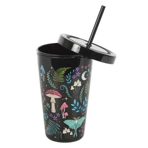 Dark Forest Print Plastic Tumbler with Straw N/A