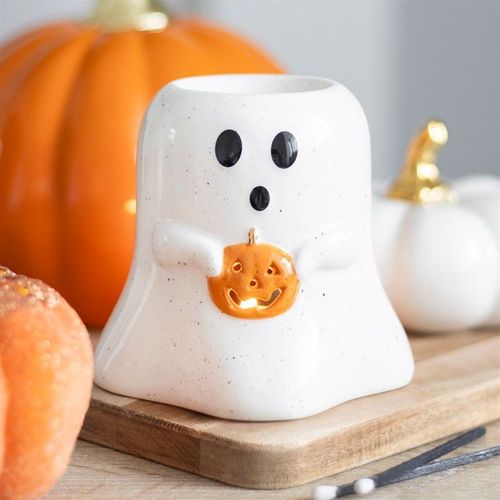Ghost Shaped Oil Burner and Wax Warmer with Pumpkin N/A