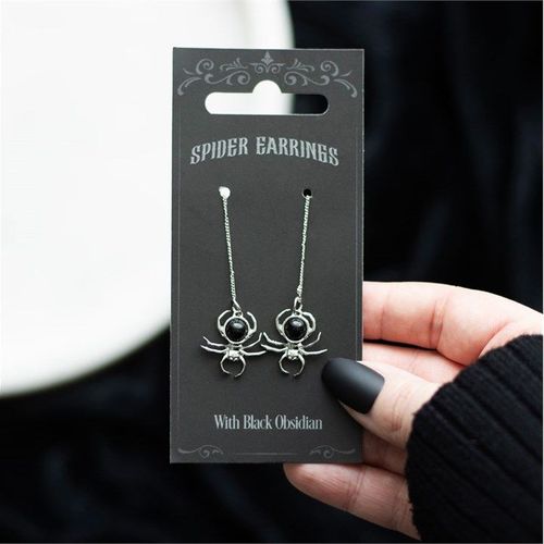 Black Obsidian Spider Threader Earrings N/A