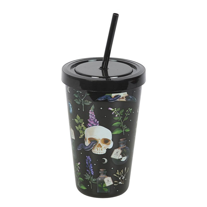Venom & Vines Print Tumbler with Straw front black blue