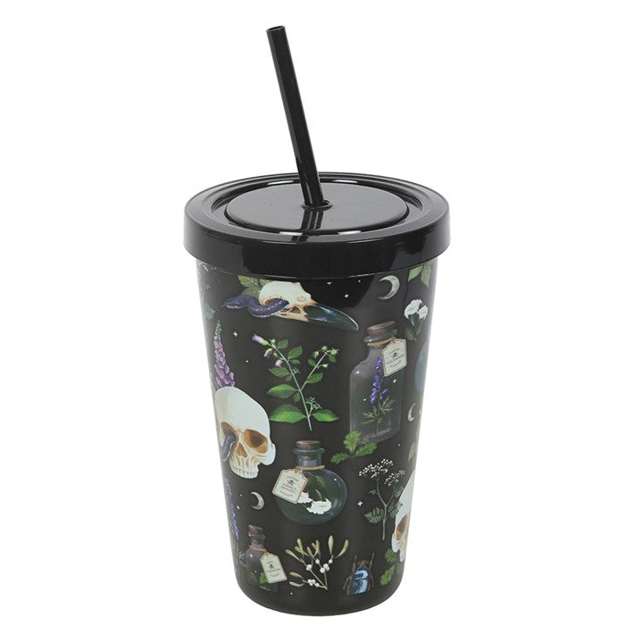 Venom & Vines Print Tumbler with Straw front black blue