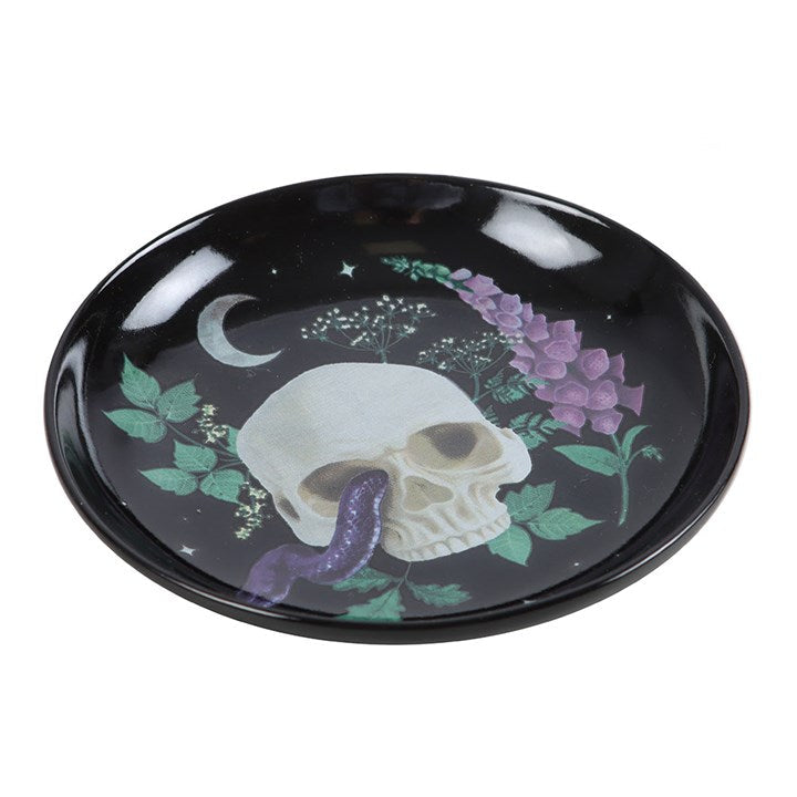 Venom & Vines Skull Trinket Dish side black white