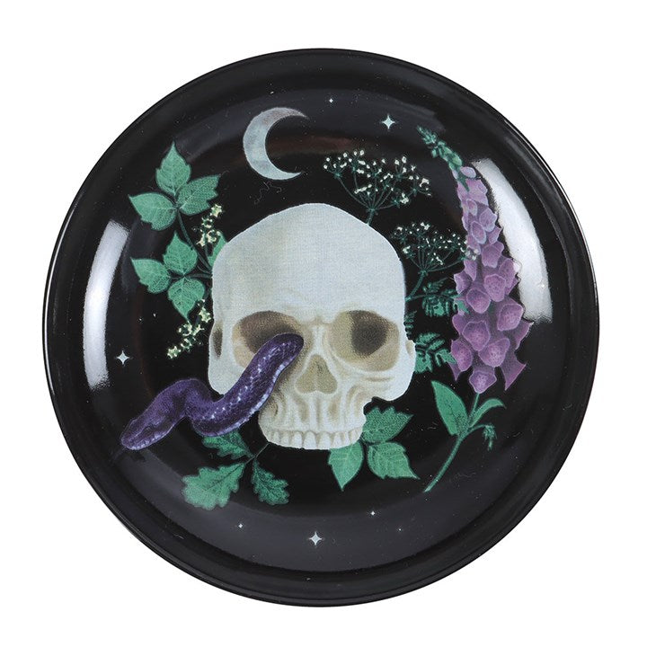 Venom & Vines Skull Trinket Dish top black white