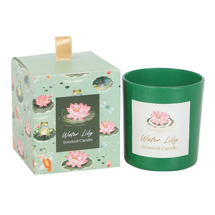 Water Lily Candle front green white
