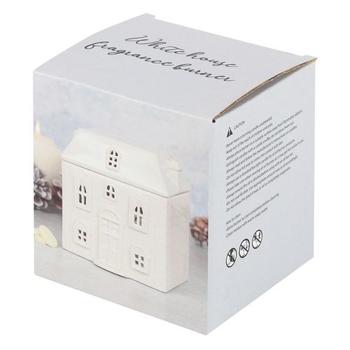 White Ceramic House Oil Burner packaged white grey