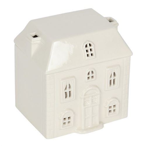 White Ceramic House Oil Burner side white grey