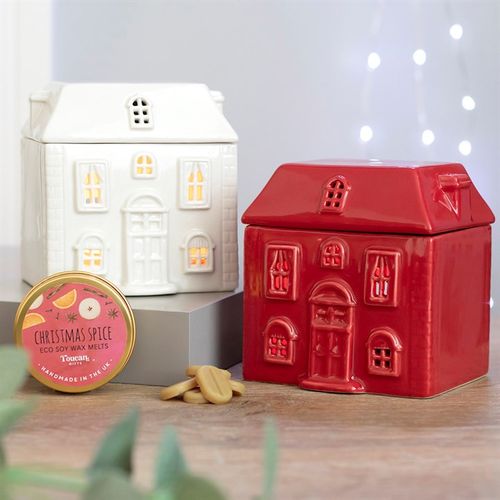 White Ceramic House Oil Burner front white grey