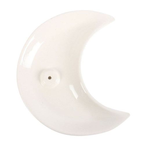 White Crescent Moon Incense Stick Holder back white grey
