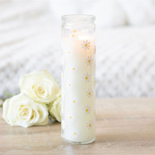 White Daisy Tube Candle front white yellow