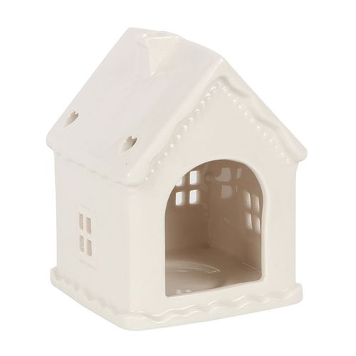 White Gingerbread House Tealight Holder front white grey