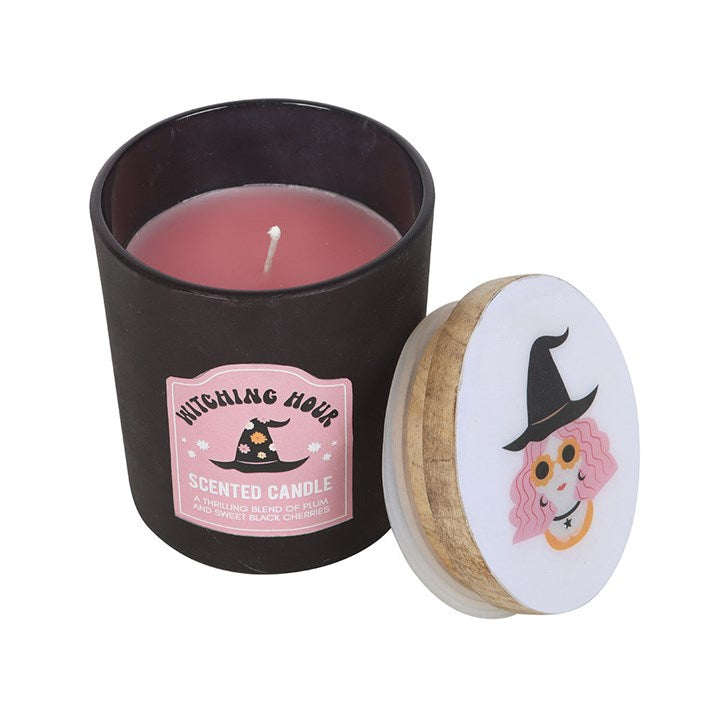 Witching Hour Plum and Black Cherry Candle top off pink white