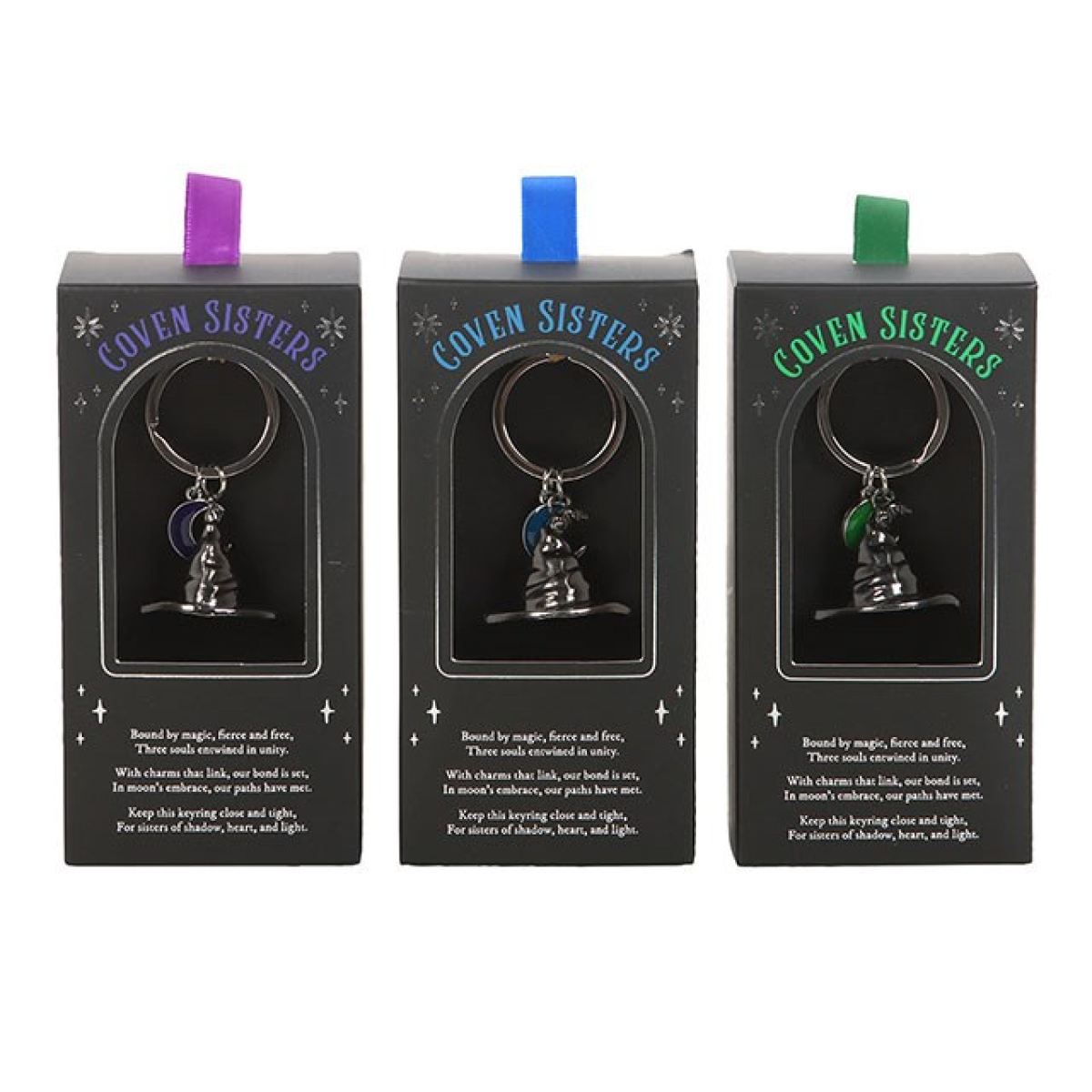 Set of 3 Coven Sisters Witch Hat Keyrings N/A