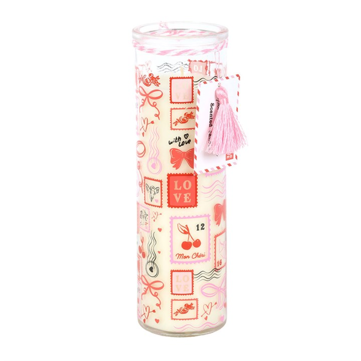 Valentine Postage Stamp Print Sparkling Rose Tube Candle N/A