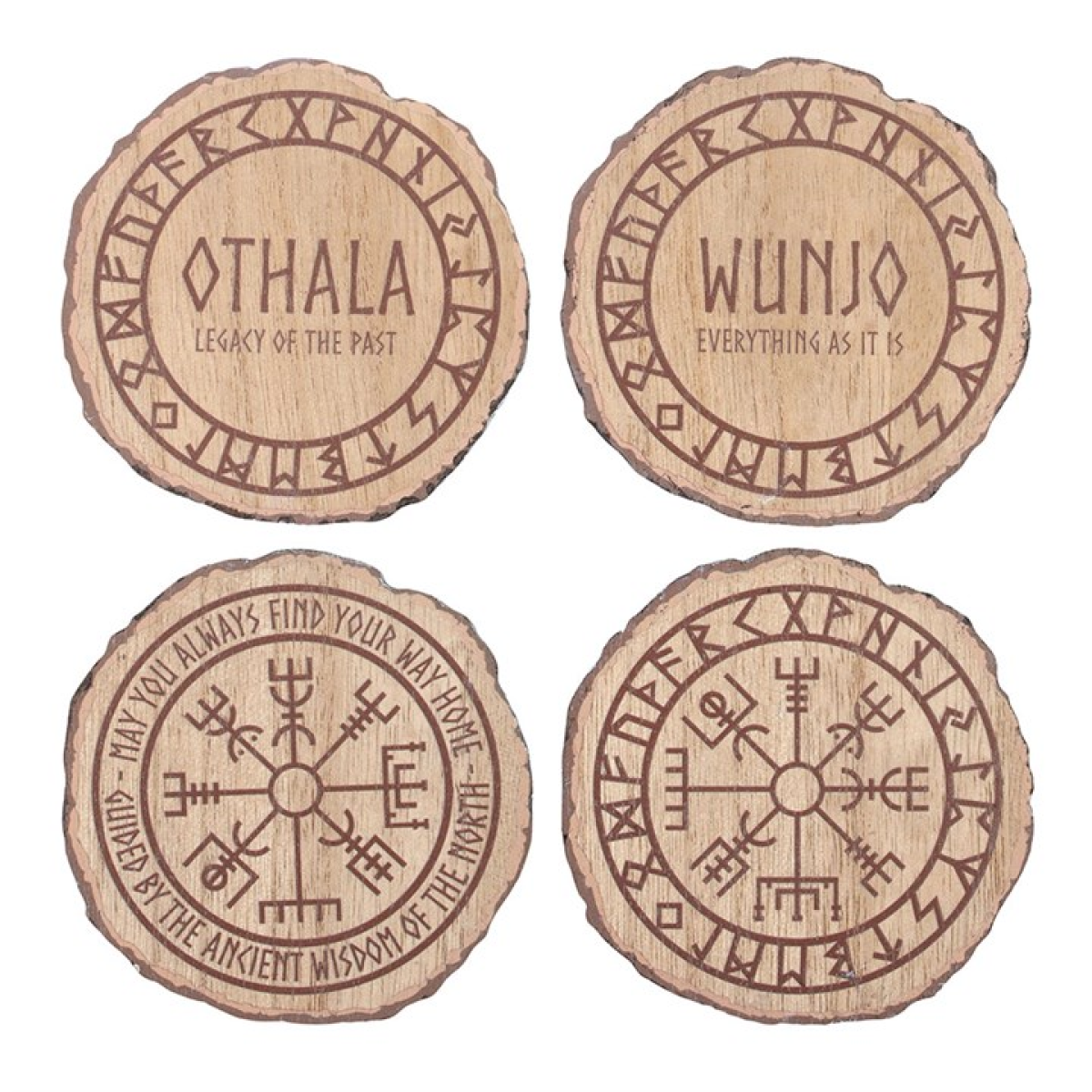 Set of 4 Norse Mythology Wood Slice Coasters N/A