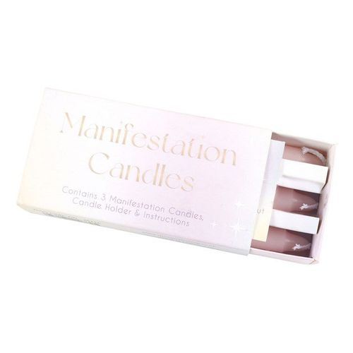 3 Manifestation Spell Candles in a Box top white pink