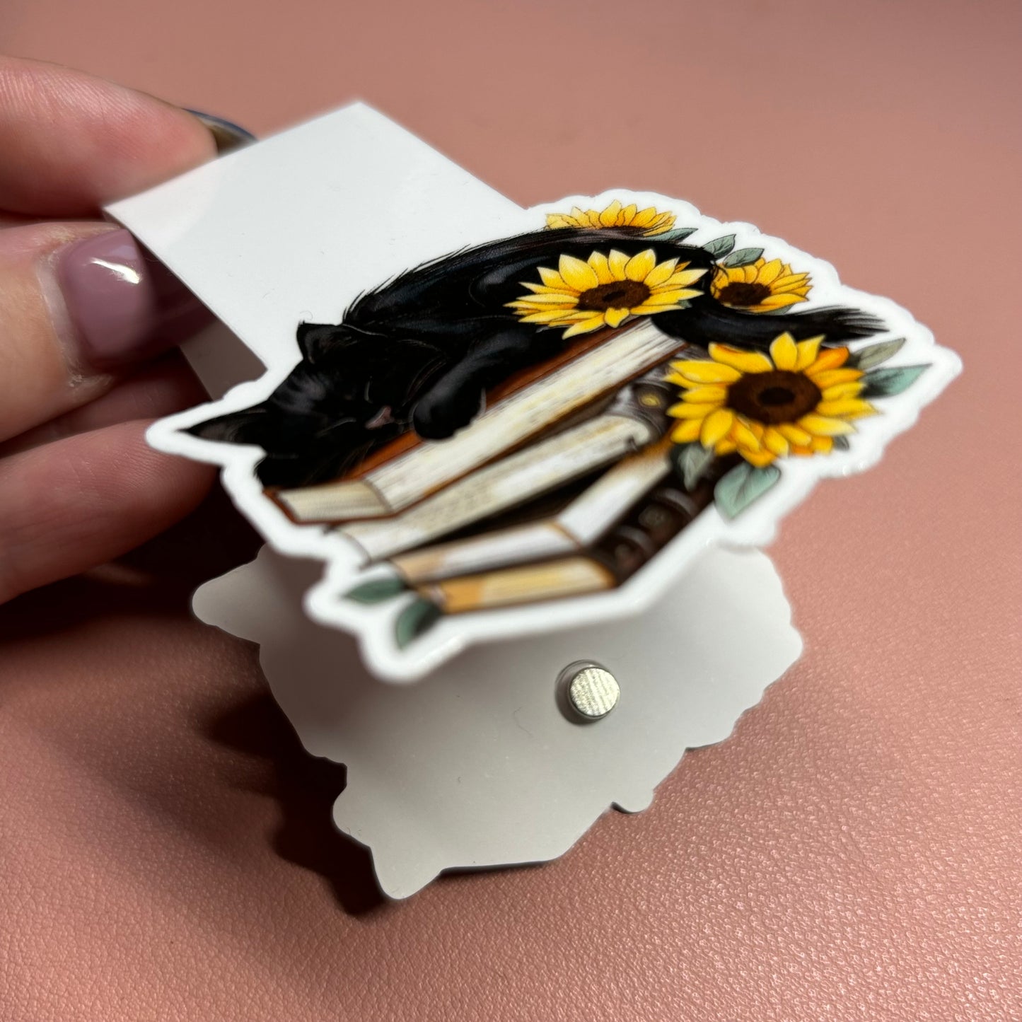 Sunflower cat bookish magnetic bookmark