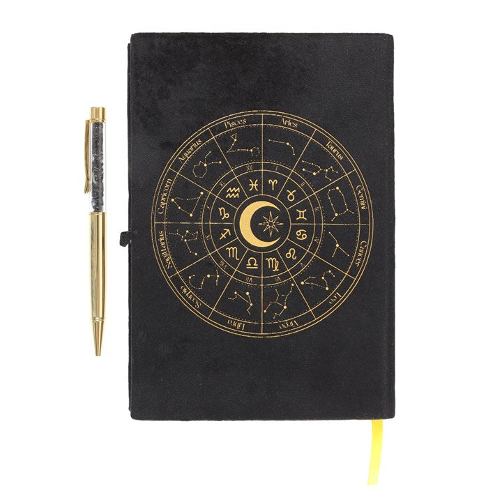 Astrology Wheel Journal with Black Obsidian Pen N/A