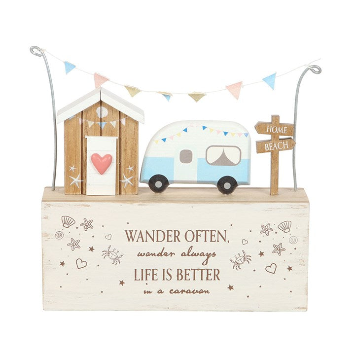 Wander Often Beach Hut Caravan Wooden Ornament N/A