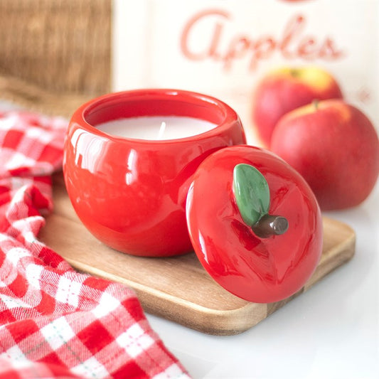 Apple Shaped Candle Jar Top Off Red White