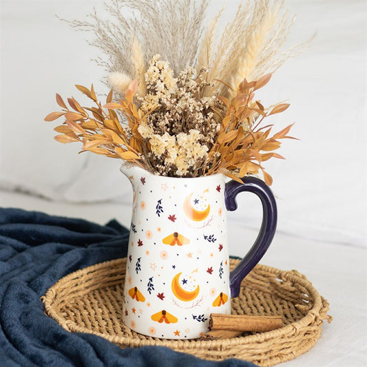 Autumn Magic Harvest Moon Print Ceramic Flower Jug front white yellow
