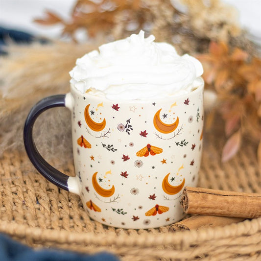 Autumn Magic Harvest Moon Print Mug front orange white