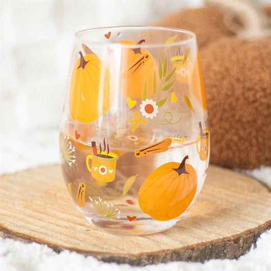 Autumn Days Print Stemless Glass front orange clear