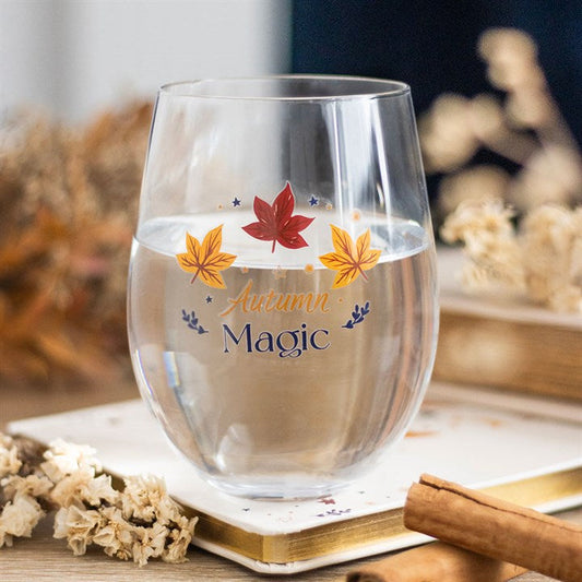 Autumn Magic Stemless Glass front yellow blue