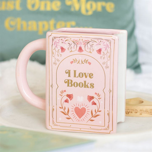 I Love Books Pink Book Shaped Mug N/A