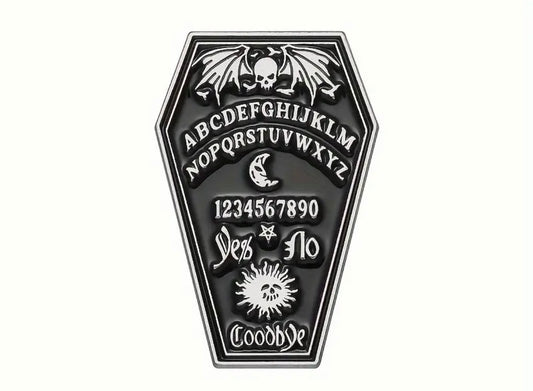 Silver plated coffin enamel pin