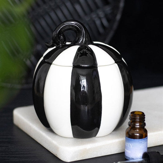 Black and White Striped Pumpkin Oil Burner N/A
