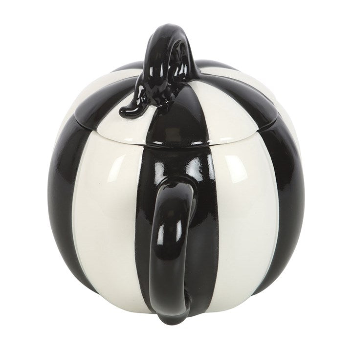 Black and White Striped Pumpkin Lidded Mug N/A