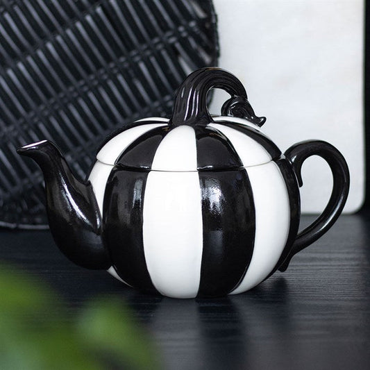 Black and White Striped Pumpkin Teapot N/A