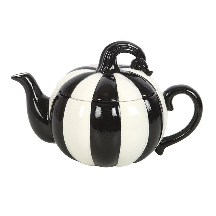 Black and White Striped Pumpkin Teapot N/A