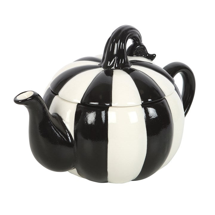 Black and White Striped Pumpkin Teapot N/A