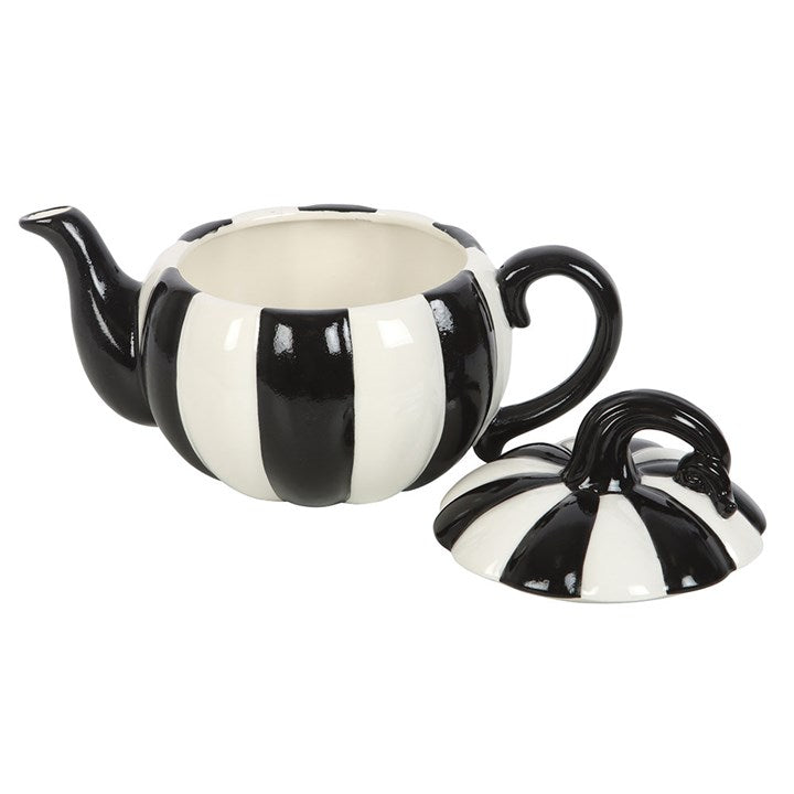 Black and White Striped Pumpkin Teapot N/A