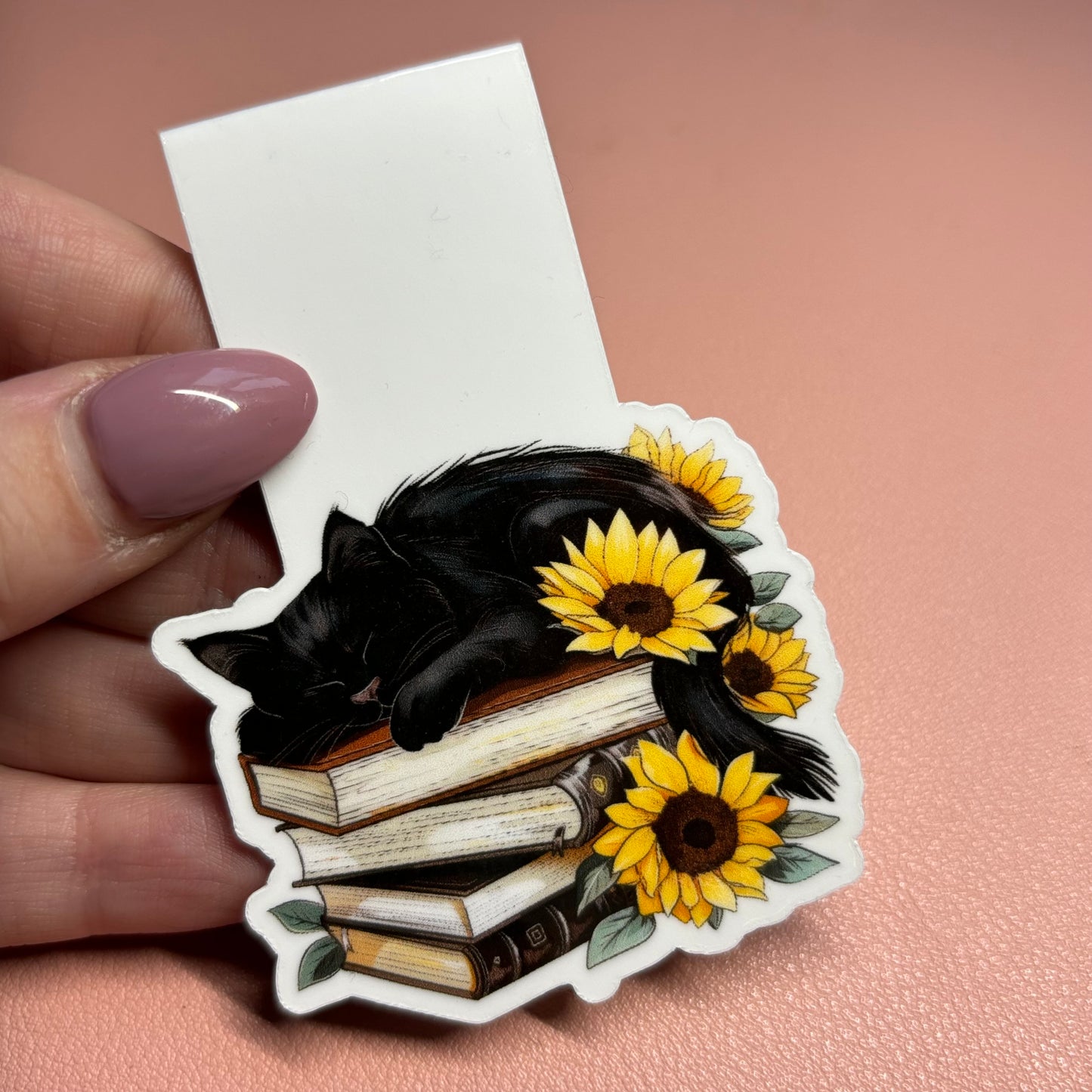 Sunflower cat bookish magnetic bookmark