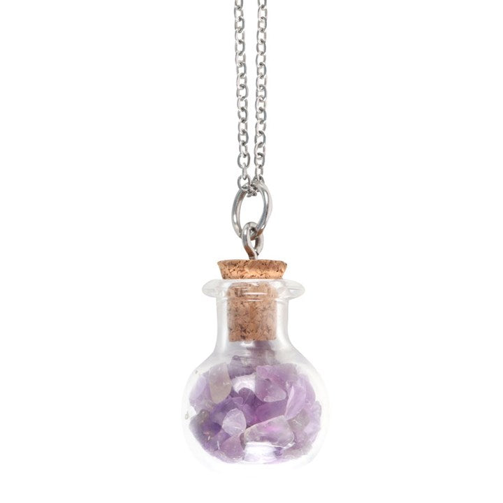 Calming Amethyst Crystal Chip Potion Bottle Necklace N/A