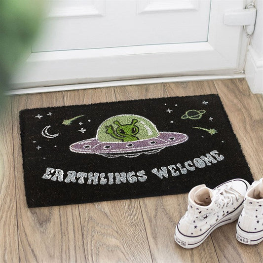 Black Earthlings Welcome Alien UFO Doormat N/A