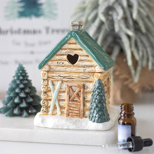 Cabin Ski Chalet Oil Burner Front Brown Blue