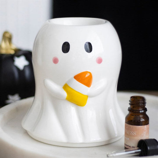 Candy Corn Ghost Oil Burner and Wax Warmer Front White Orange